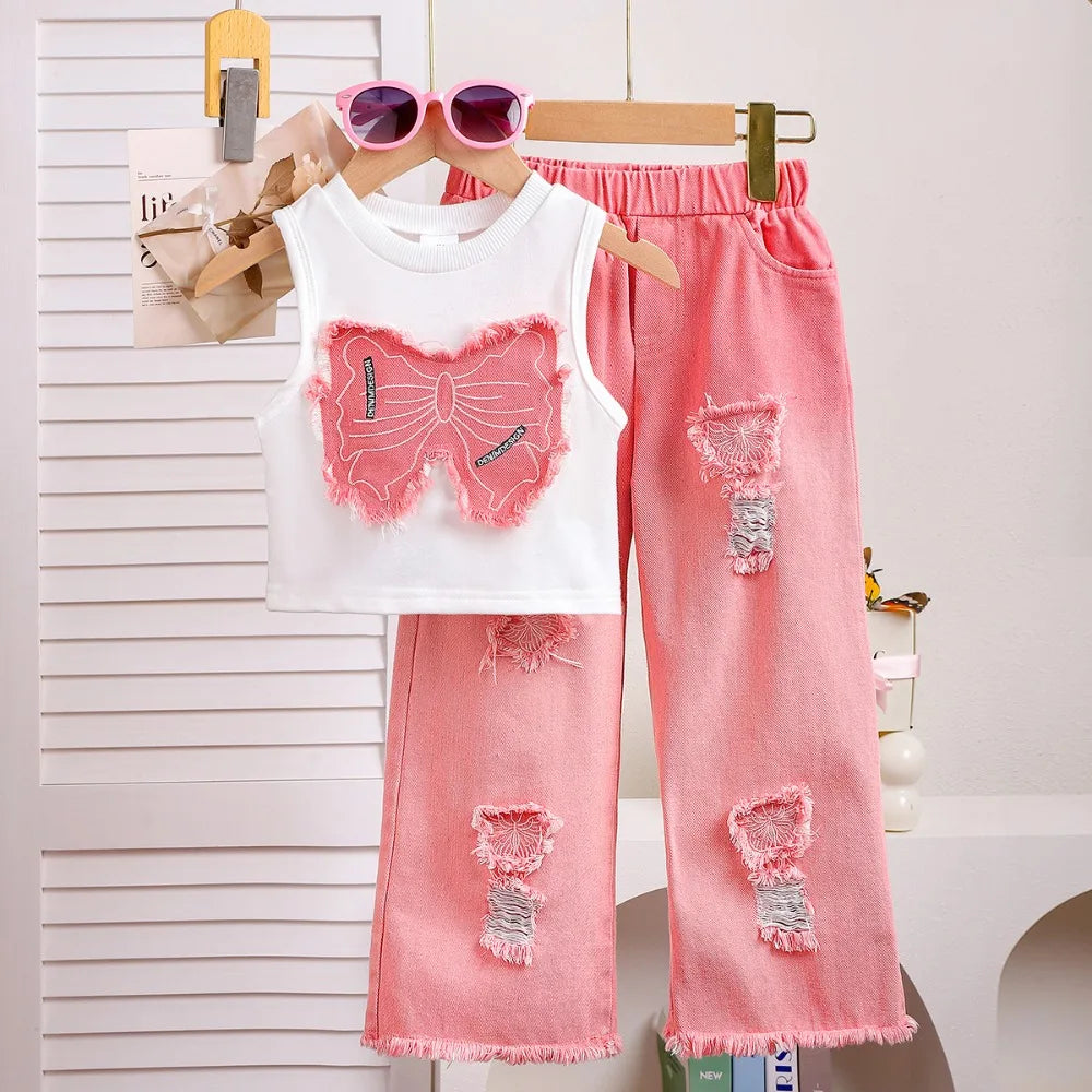 Set für Mädchen – Stylisches 2-teiliges Outfit in Rosa & Weiß