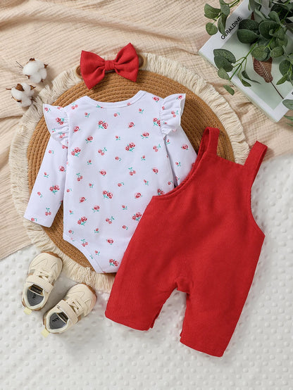 3-teiliges Baby-Outfit mit Body, Latzhose & Haarband