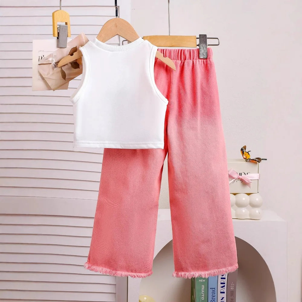 Set für Mädchen – Stylisches 2-teiliges Outfit in Rosa & Weiß