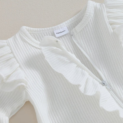 Baby Overall & Kopfband mit Rüschen im Rippstrick-Design für Mädchen