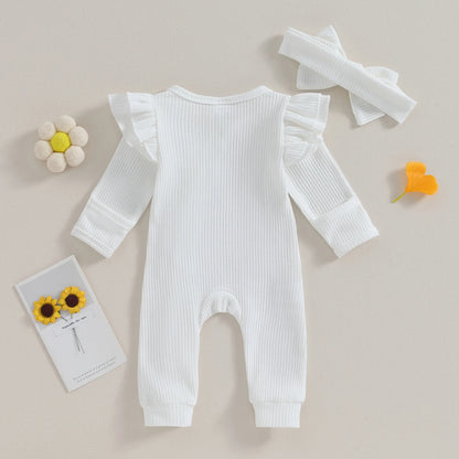 Baby Overall & Kopfband mit Rüschen im Rippstrick-Design für Mädchen