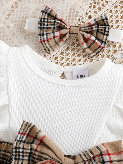 Modern Kid Premium Mädchenkleid mit Karomuster & Haarband