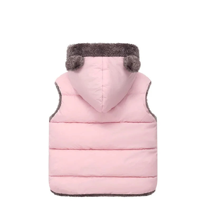 Flauschige Kinderweste mit Kapuze & Bärchen-Ohren