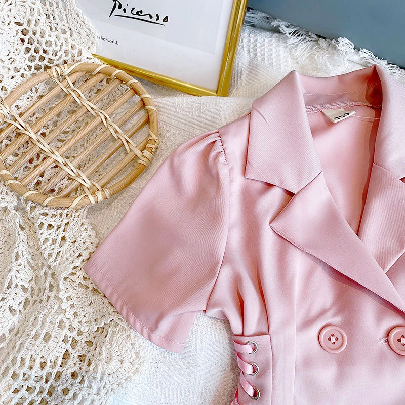 Kleid für Mädchen mit Details einfarbig | Rosa & Weiß