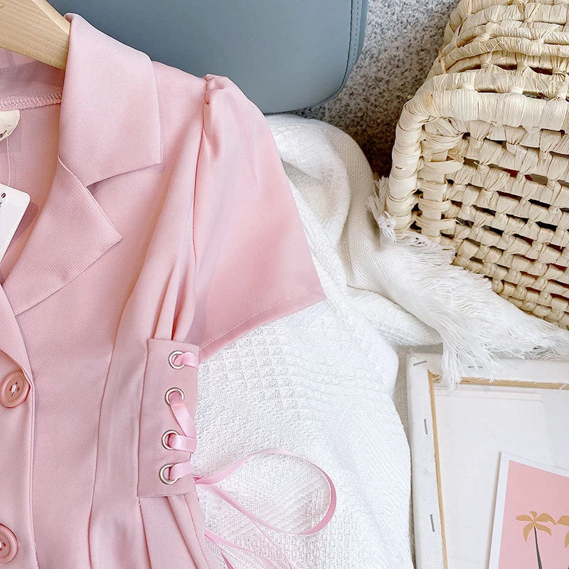Kleid für Mädchen mit Details einfarbig | Rosa & Weiß