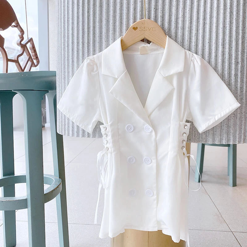 Kleid für Mädchen mit Details einfarbig | Rosa & Weiß