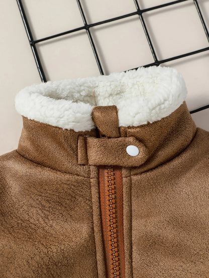Winterjacke aus Kunstleder und Fleece für Jungen