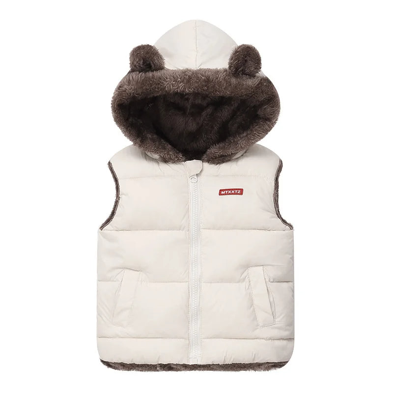 Flauschige Kinderweste mit Kapuze & Bärchen-Ohren