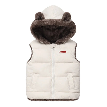 Flauschige Kinderweste mit Kapuze & Bärchen-Ohren