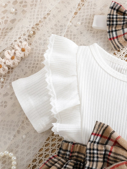 Modern Kid Premium Mädchenkleid mit Karomuster & Haarband