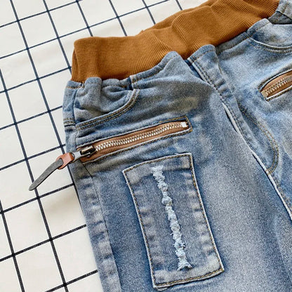 Jeanshose Light Denim mit Hosenbund im Used-Look