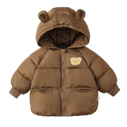 Winterjacke mit Kapuze & Ohren | Daunenjacke / Steppjacke mit Bär-Motiv