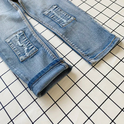 Jeanshose Light Denim mit Hosenbund im Used-Look