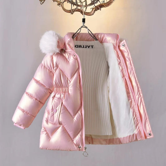 Elegante Mädchen-Winterjacke mit Kunstfellkapuze