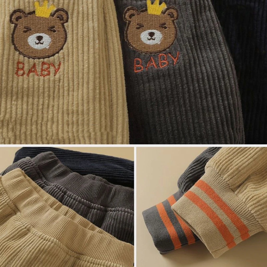 Kinder Cordhosen mit Teddy-Stickerei – Warm, Bequem & Stylisch