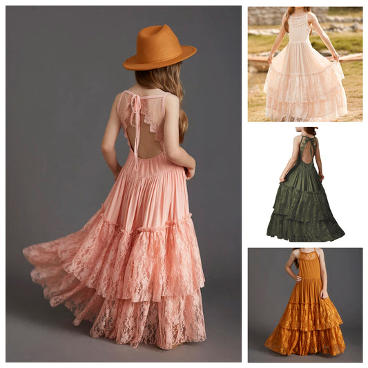 Langes Sommerkleid für Mädchen mit Spitze