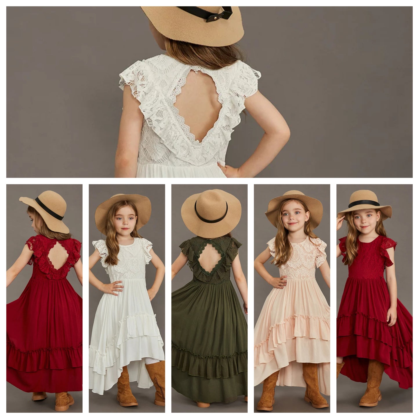 Langes Sommerkleid für Mädchen mit Spitze & Volants