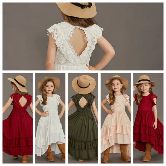 Langes Sommerkleid für Mädchen mit Spitze & Volants