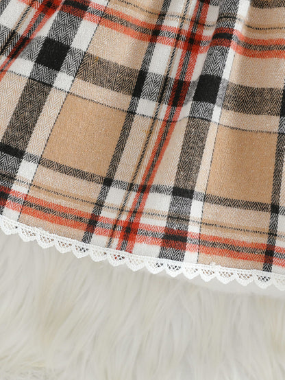 Baby Mädchen Kleid im Karo-Design mit Schleife & Haarband – langarm