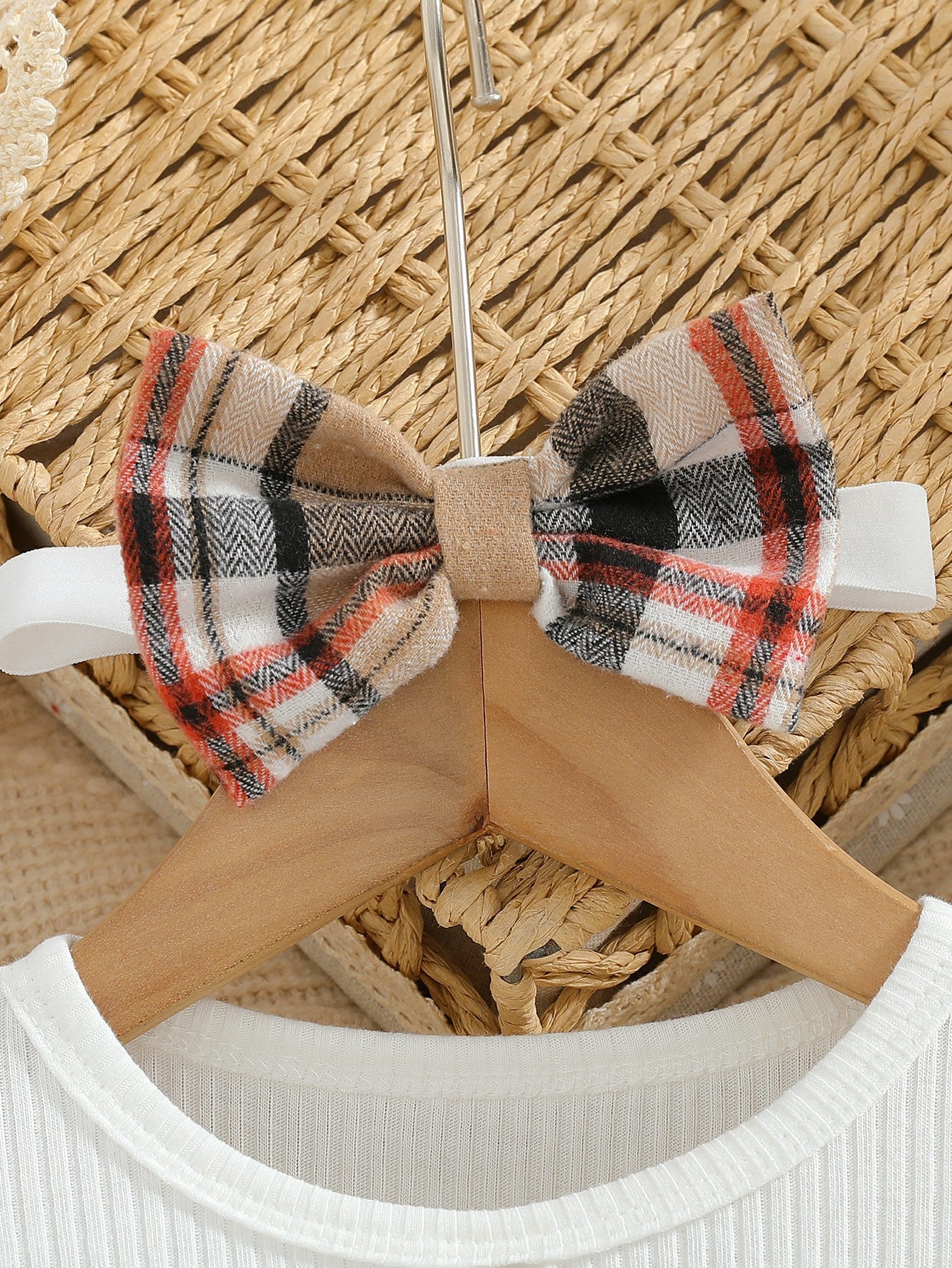 Baby Mädchen Kleid im Karo-Design mit Schleife & Haarband – langarm