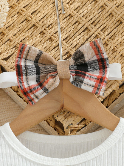 Baby Mädchen Kleid im Karo-Design mit Schleife & Haarband – langarm