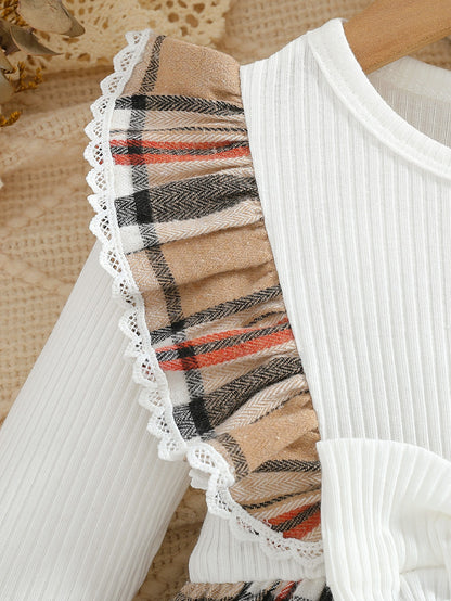 Baby Mädchen Kleid im Karo-Design mit Schleife & Haarband – langarm