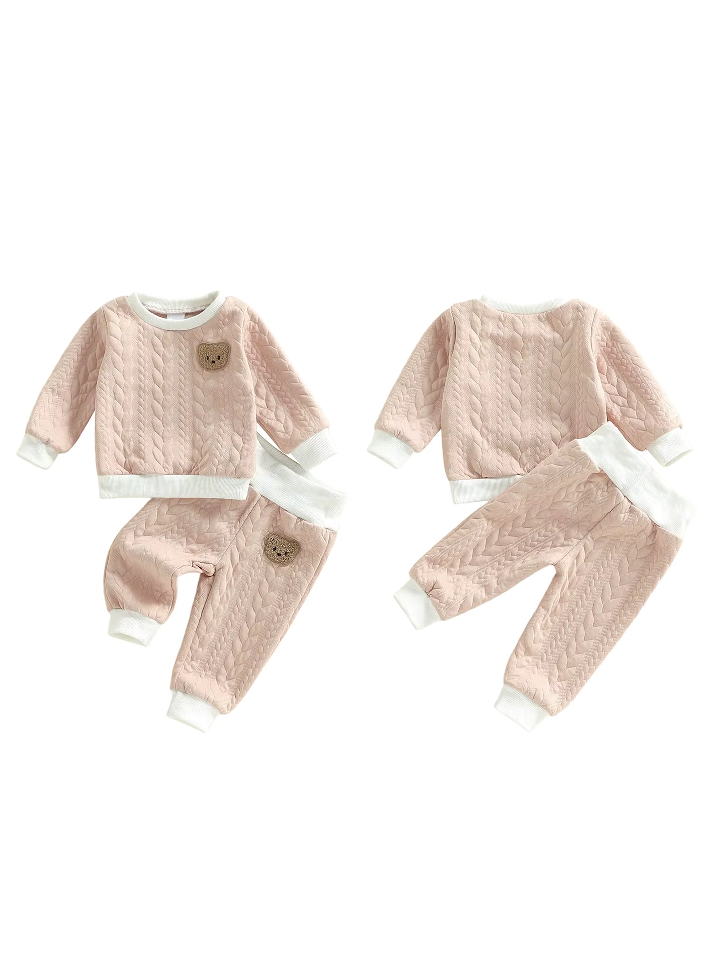 Zweiteiliges Baby-Set aus Steppstoff mit Bärenpatch – Pullover & Hose