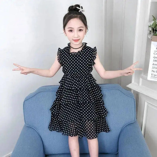 Sommerliches Punktmuster-Mädchenkleid in Schwarz und Weiß
