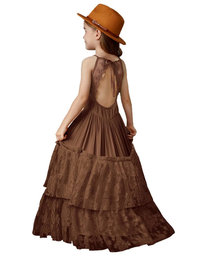 Langes Sommerkleid für Mädchen mit Spitze