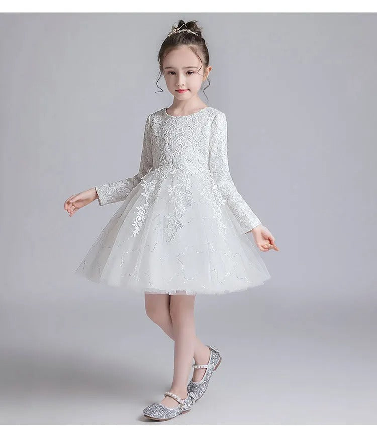 Mädchen-Spitzenkleid / Festliches Langarmkleid / ideal für Kommunion, Hochzeit & Weihnachten