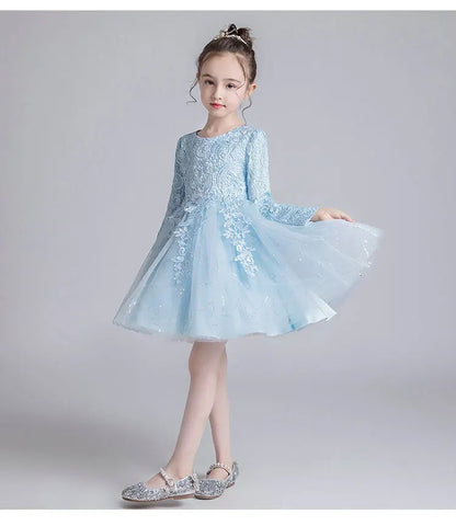 Mädchen-Spitzenkleid / Festliches Langarmkleid / ideal für Kommunion, Hochzeit & Weihnachten