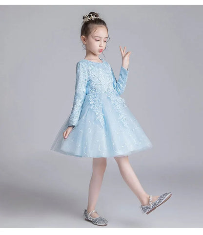 Mädchen-Spitzenkleid / Festliches Langarmkleid / ideal für Kommunion, Hochzeit & Weihnachten