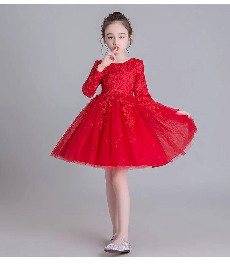 Mädchen-Spitzenkleid / Festliches Langarmkleid / ideal für Kommunion, Hochzeit & Weihnachten