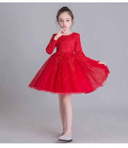 Mädchen-Spitzenkleid / Festliches Langarmkleid / ideal für Kommunion, Hochzeit & Weihnachten