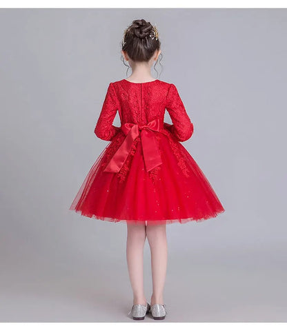 Mädchen-Spitzenkleid / Festliches Langarmkleid / ideal für Kommunion, Hochzeit & Weihnachten