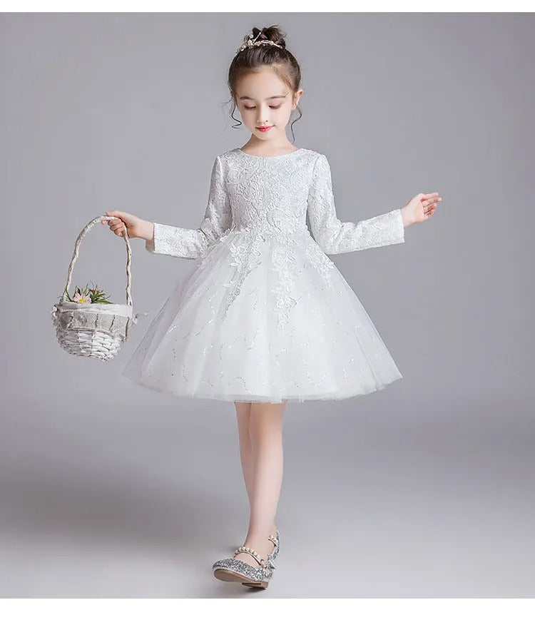 Mädchen-Spitzenkleid / Festliches Langarmkleid / ideal für Kommunion, Hochzeit & Weihnachten