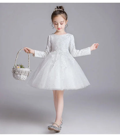 Mädchen-Spitzenkleid / Festliches Langarmkleid / ideal für Kommunion, Hochzeit & Weihnachten