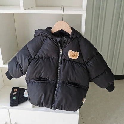 Winterjacke mit Kapuze & Ohren | Daunenjacke / Steppjacke mit Bär-Motiv