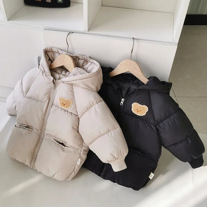 Winterjacke mit Kapuze & Ohren | Daunenjacke / Steppjacke mit Bär-Motiv