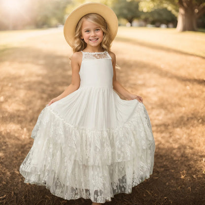 Langes Sommerkleid für Mädchen mit Spitze