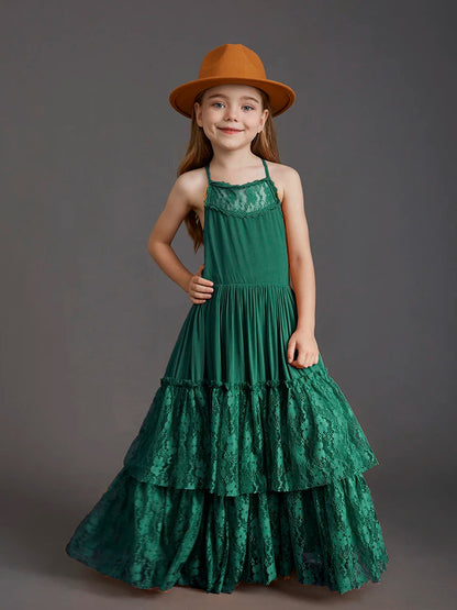 Langes Sommerkleid für Mädchen mit Spitze
