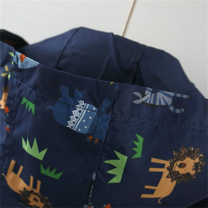 Regenjacke mit Kapuze in Navy mit Tiermotiven