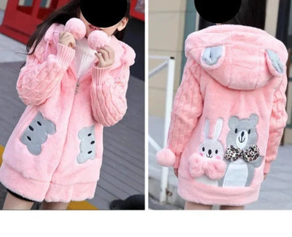 Winterjacke mit Kapuze & Ohren im Strick-Design & Bär-Motiv für Mädchen