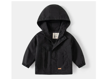 Regenjacke / Übergangsjacke einfarbig mit Kapuze in Schwarz oder Beige