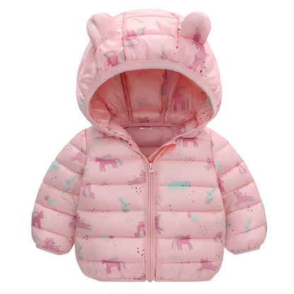Kinder Winterjacke mit Kapuze und niedlichen Ohren / Daunenjacke / Steppjacke