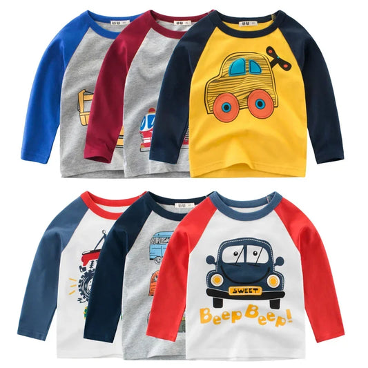 Kinder Langarm-Shirts mit Fahrzeugmotiven