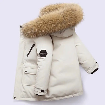 Winterjacke mit Kapuze & Kunstfell / Winterparka für Kinder / Wind- und Wasserabweisend