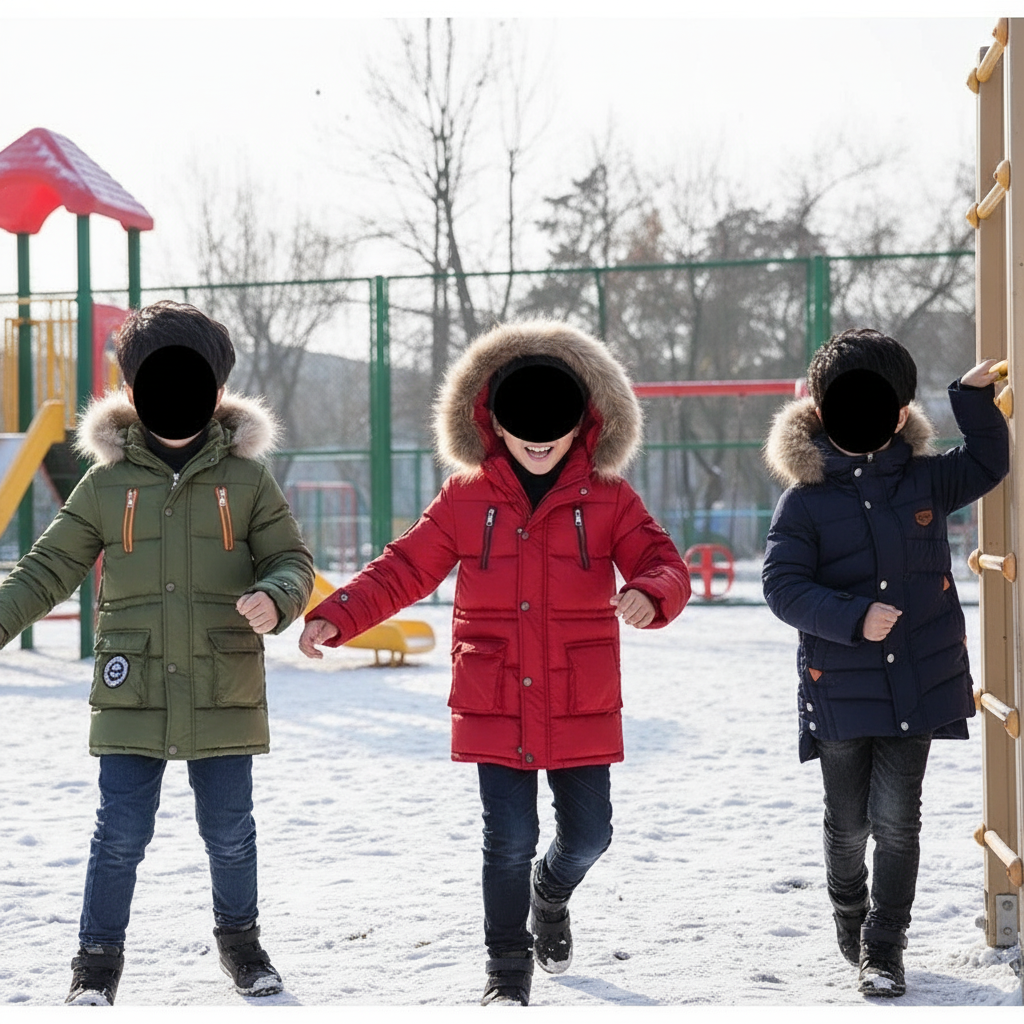 Winterjacke mit Kapuze & Kunstfell / Winterparka für Jungen / Daunenjacke Wind- und Wasserabweisend
