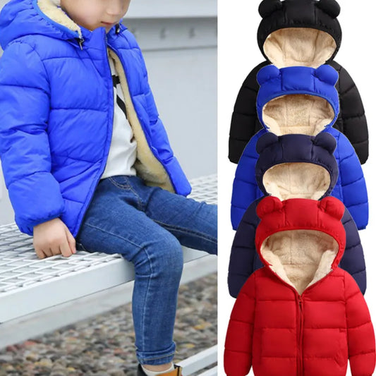 Kuschelige Kinder-Winterjacke mit Bärenohren