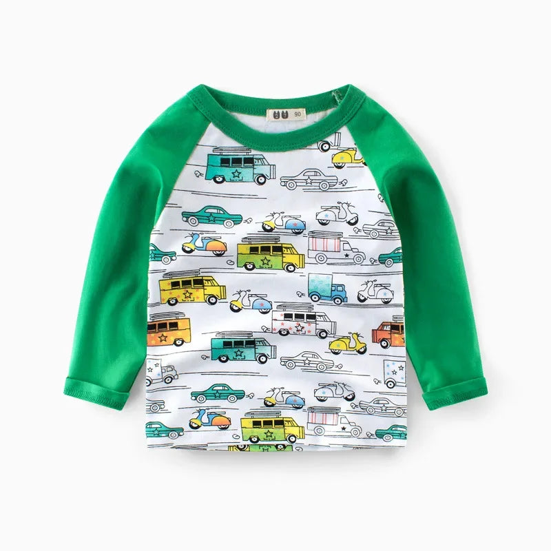 Kinder Langarm-Shirts mit Fahrzeugmotiven